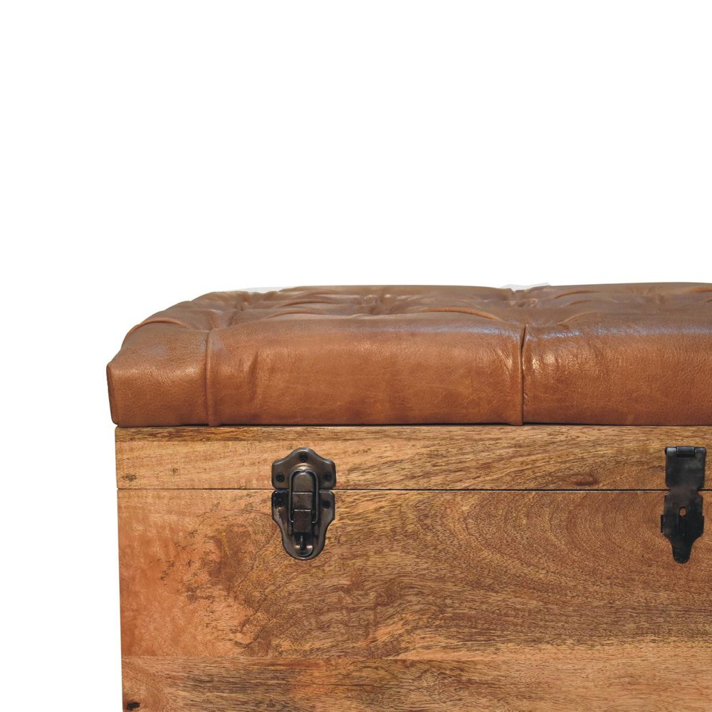 35" Brown Solid Wood Storage Bench