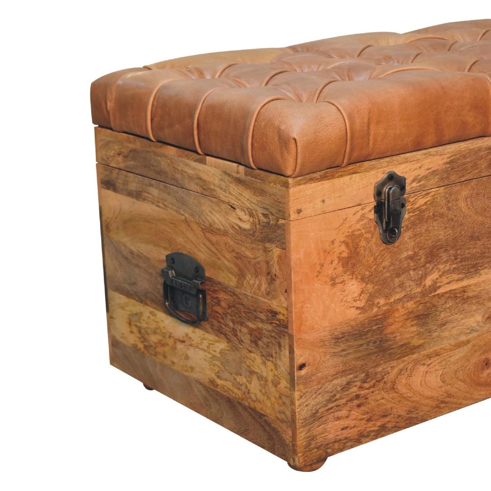 35" Brown Solid Wood Storage Bench