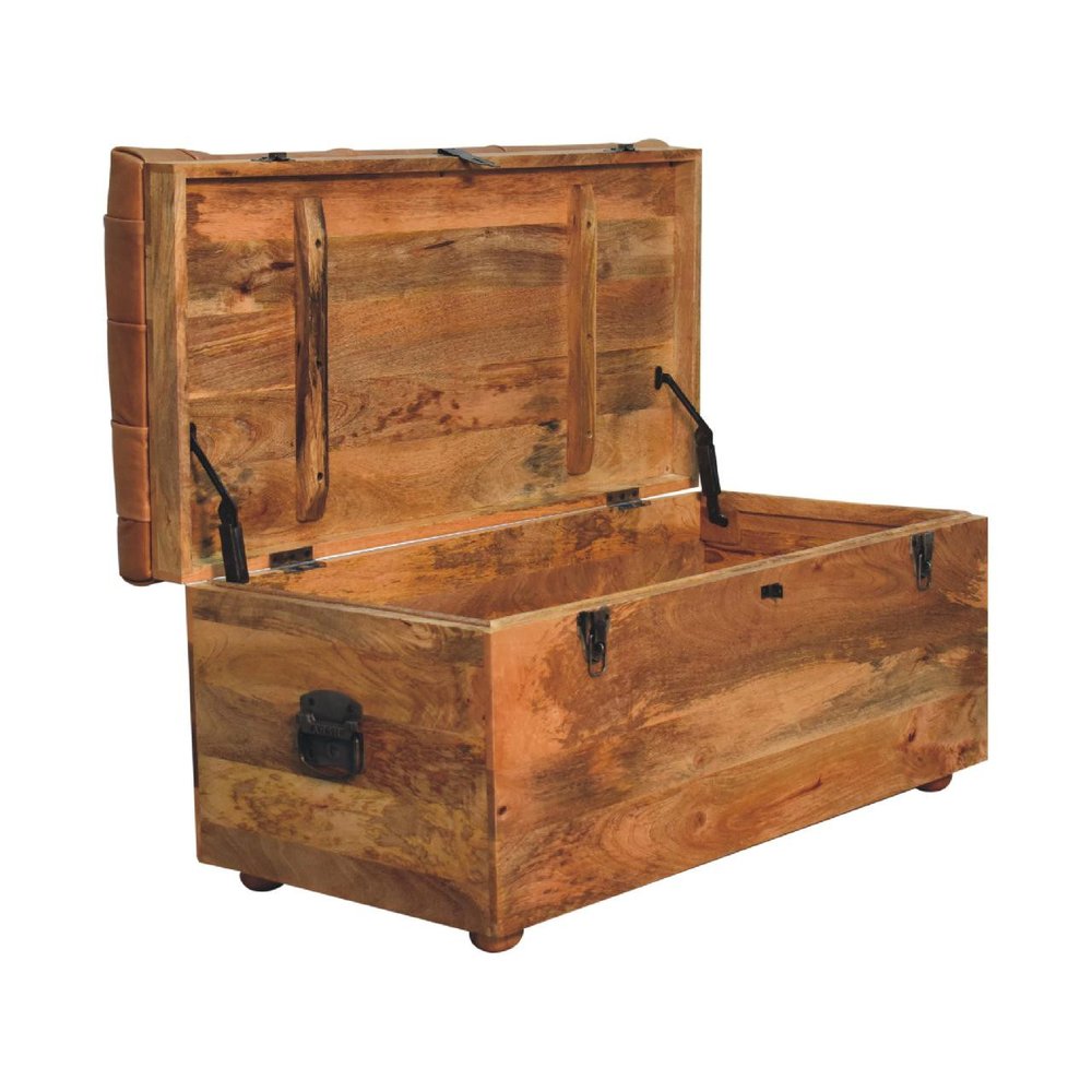35" Brown Solid Wood Storage Bench