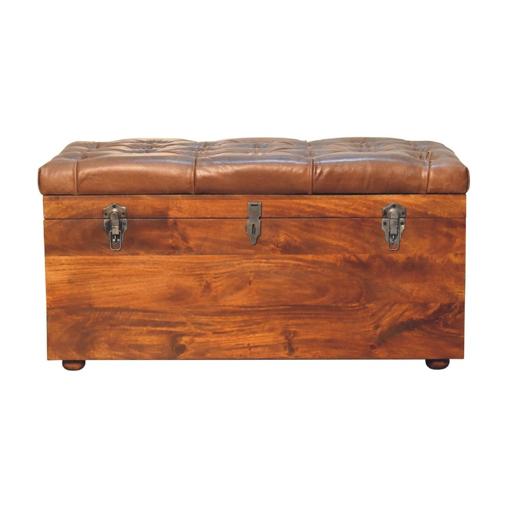 35" Brown Solid Wood Storage Bench