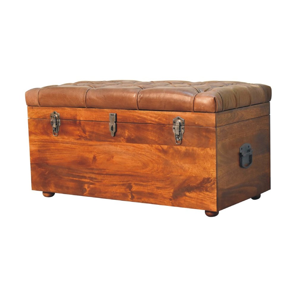 35" Brown Solid Wood Storage Bench