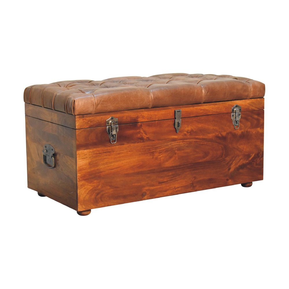 35" Brown Solid Wood Storage Bench