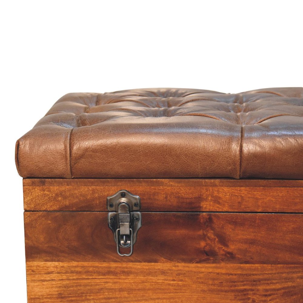 35" Brown Solid Wood Storage Bench
