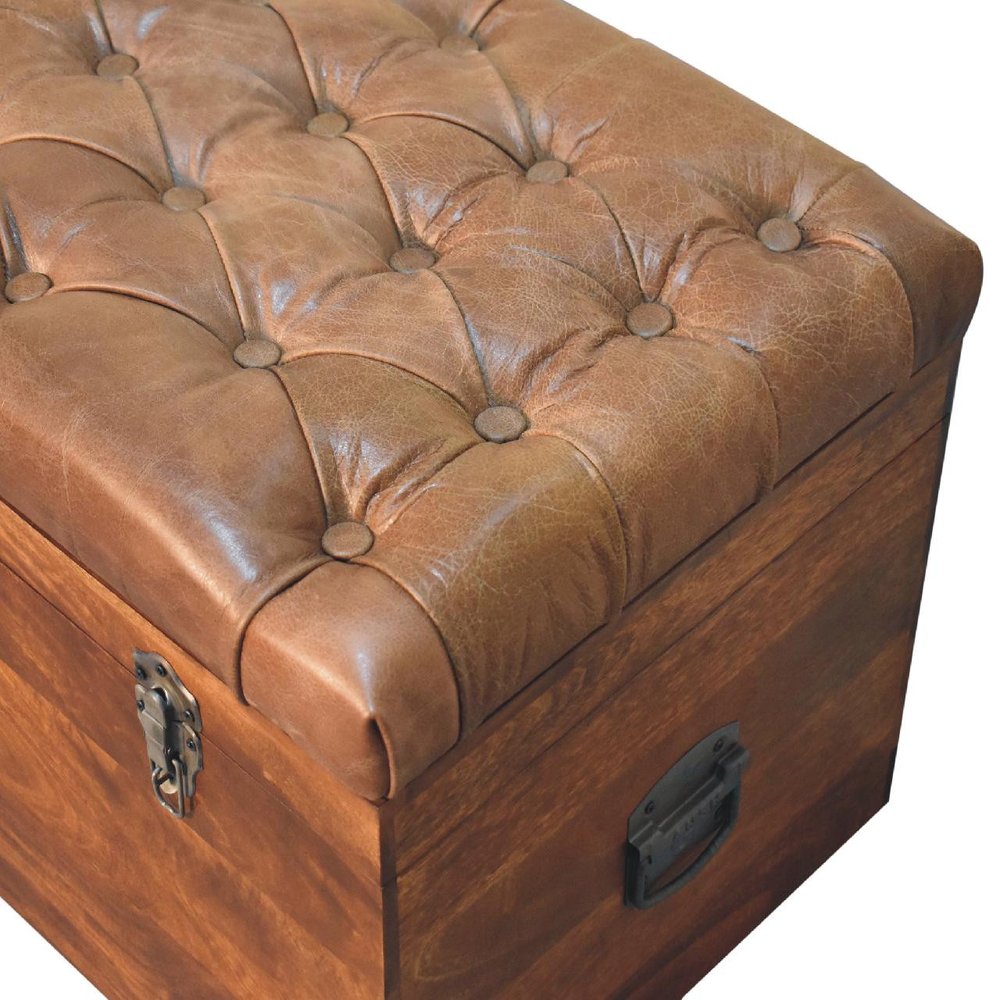 35" Brown Solid Wood Storage Bench