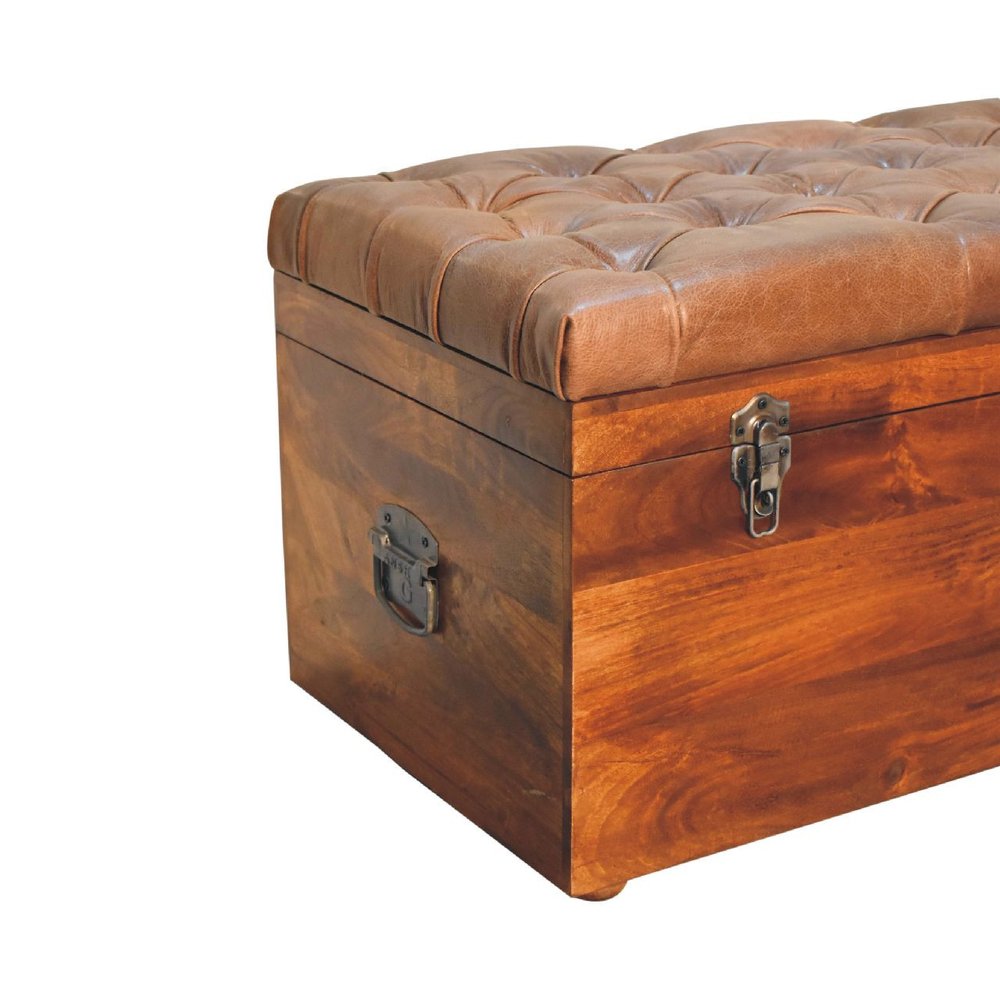35" Brown Solid Wood Storage Bench