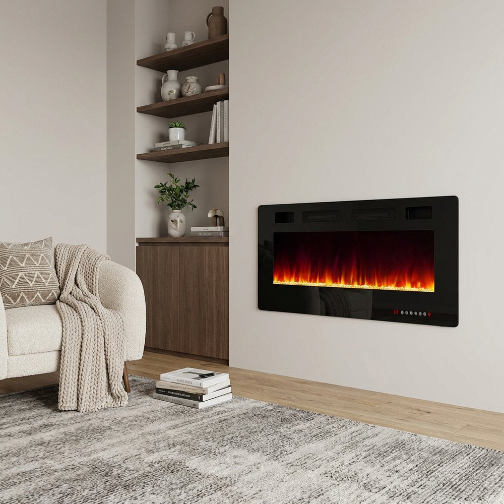 42" Black Metal Electric Fireplace
