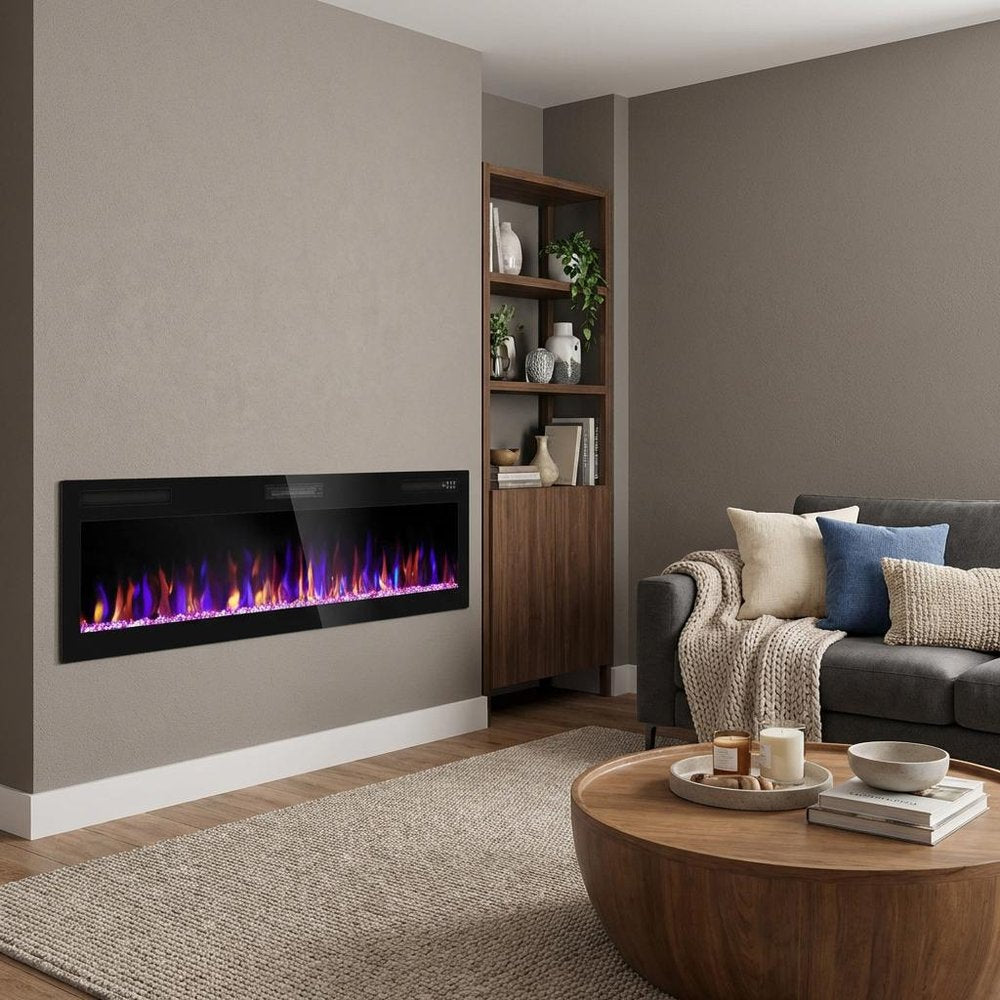 72" Black Metal Electric Fireplace