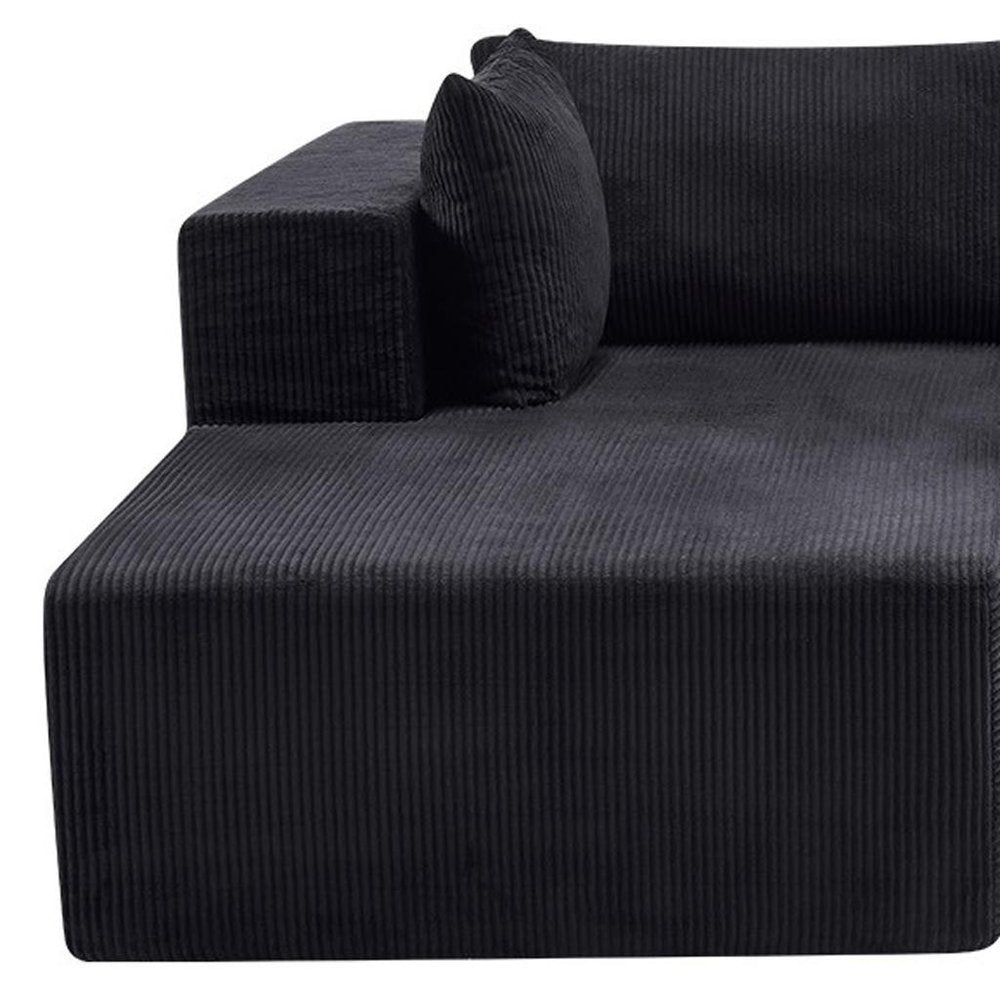 105" Black Corduroy Modular Left Chaise Style Sofa With Toss Pillows