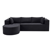 105" Black Corduroy Modular Left Rounded Chaise Style Sofa With Toss Pillows