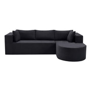 105" Black Corduroy Modular Right Rounded Chaise Style Sofa With Toss Pillows