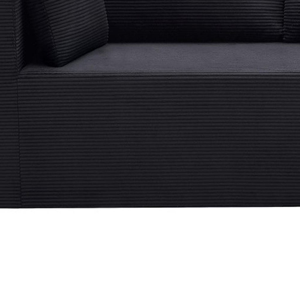 105" Black Corduroy Modular Right Rounded Chaise Style Sofa With Toss Pillows