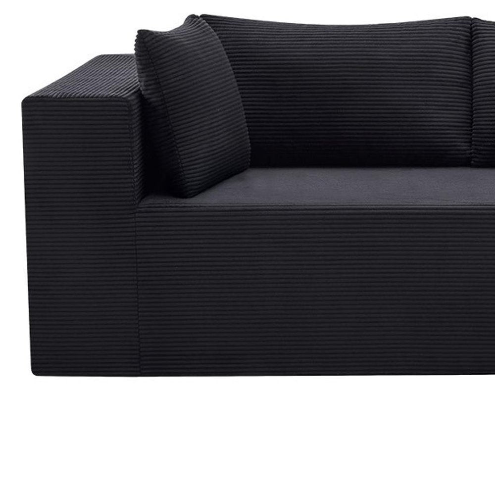 105" Black Corduroy Modular Right Rounded Chaise Style Sofa With Toss Pillows