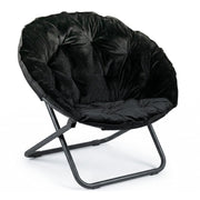 33" Black Tufted Faux Fur and Metal Folding Lounge Chair