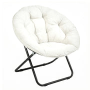 33" White Tufted Faux Fur and Metal Folding Lounge Chair