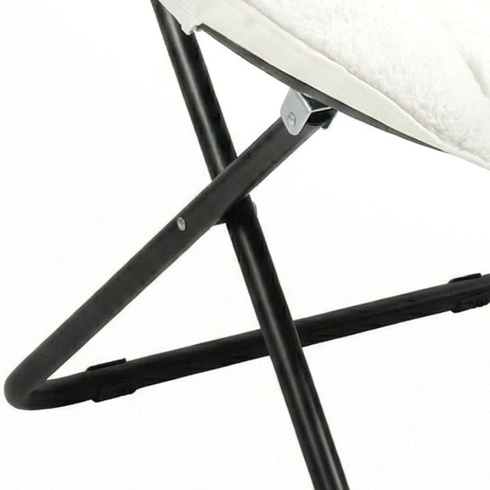 33" White Tufted Faux Fur and Metal Folding Lounge Chair