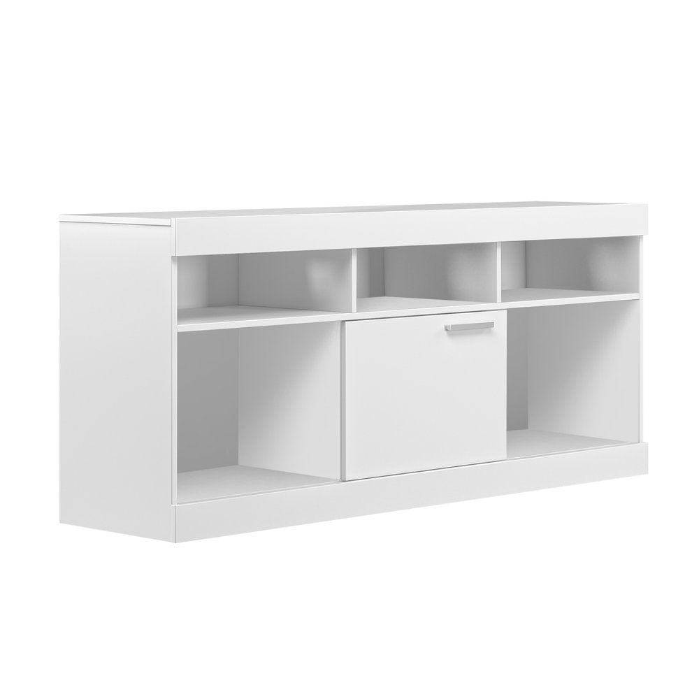 61" White Wood Enclosed and Open Storage TV Stand