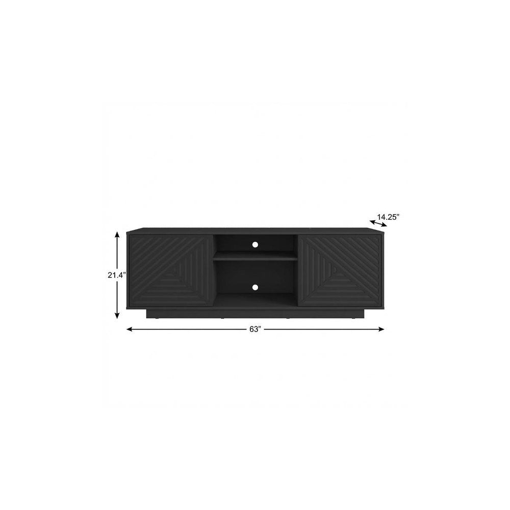63" Black Ribbed Texture Wood Enclosed and Open Storage TV Stand