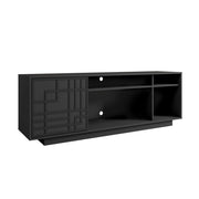 63" Black Carved Geometric Wood Enclosed and Open Storage TV Stand