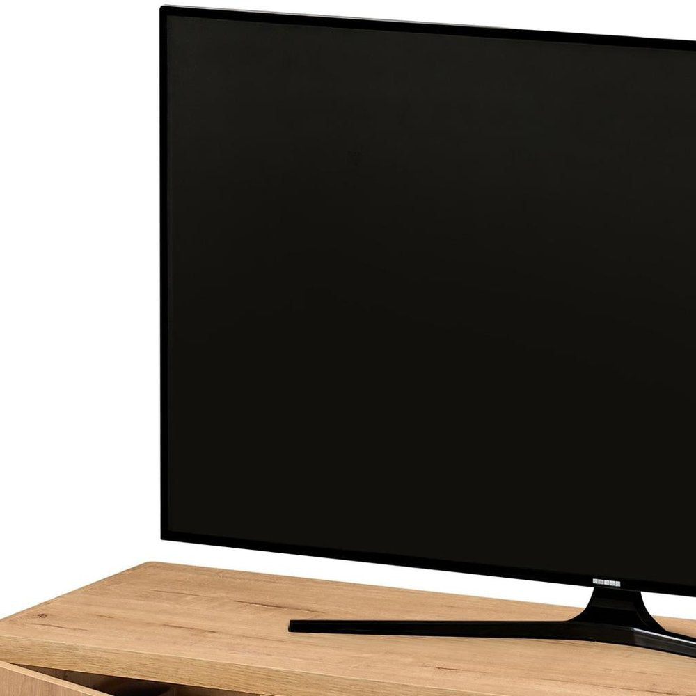55" Oak Wood Enclosed and Open Storage TV Stand