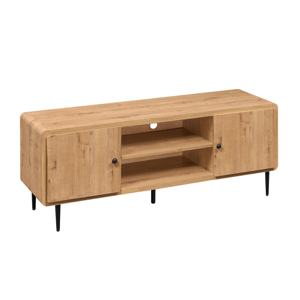 55" Oak Wood Enclosed and Open Storage TV Stand