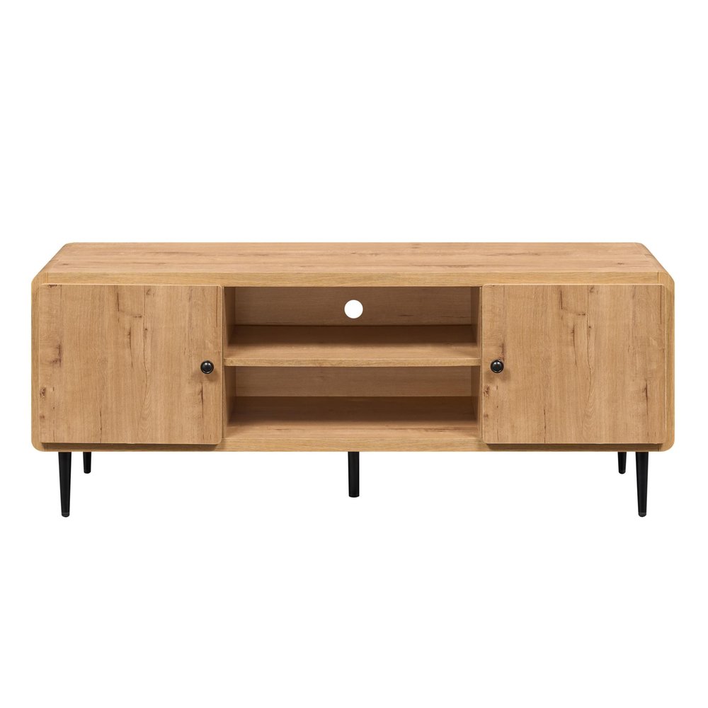 55" Oak Wood Enclosed and Open Storage TV Stand