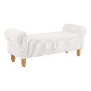 55" White and Brown Corduroy and Solid Wood Upholstered Storage Bench With Flip Top
