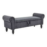 55" Dark Gray Corduroy and Solid Wood Upholstered Storage Bench With Flip Top