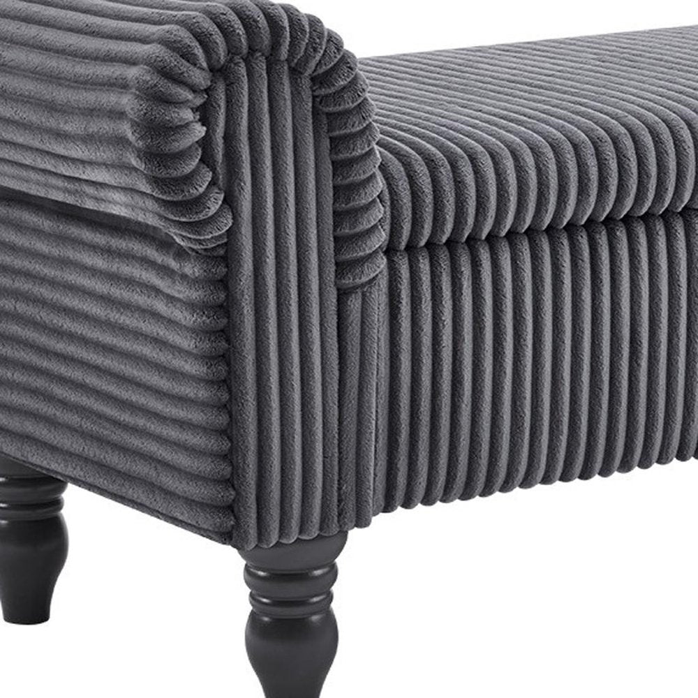 55" Dark Gray Corduroy and Solid Wood Upholstered Storage Bench With Flip Top