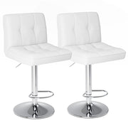 Set of Two White and Silver Faux Leather and Aluminum Adjustable Height Swivel Bar Chairs