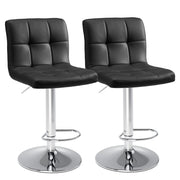 Set of Two Black and Silver Faux Leather and Aluminum Adjustable Height Swivel Bar Chairs