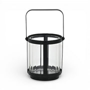 5" Clear And Black Glass And Metal Tabletop Lantern Candle Holder