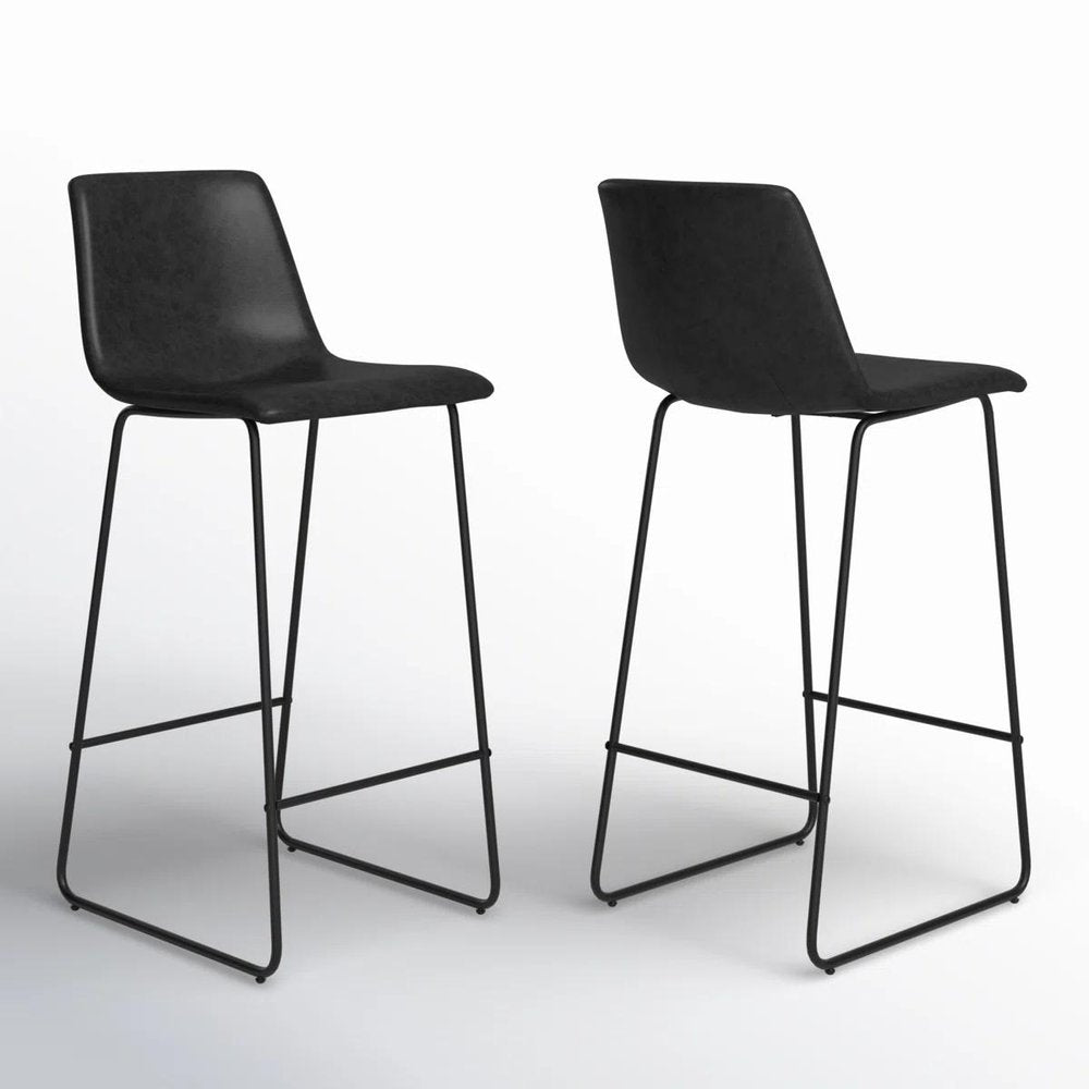 Set of Two 26" Black Faux Leather and Aluminum Counter Height Bar Chairs
