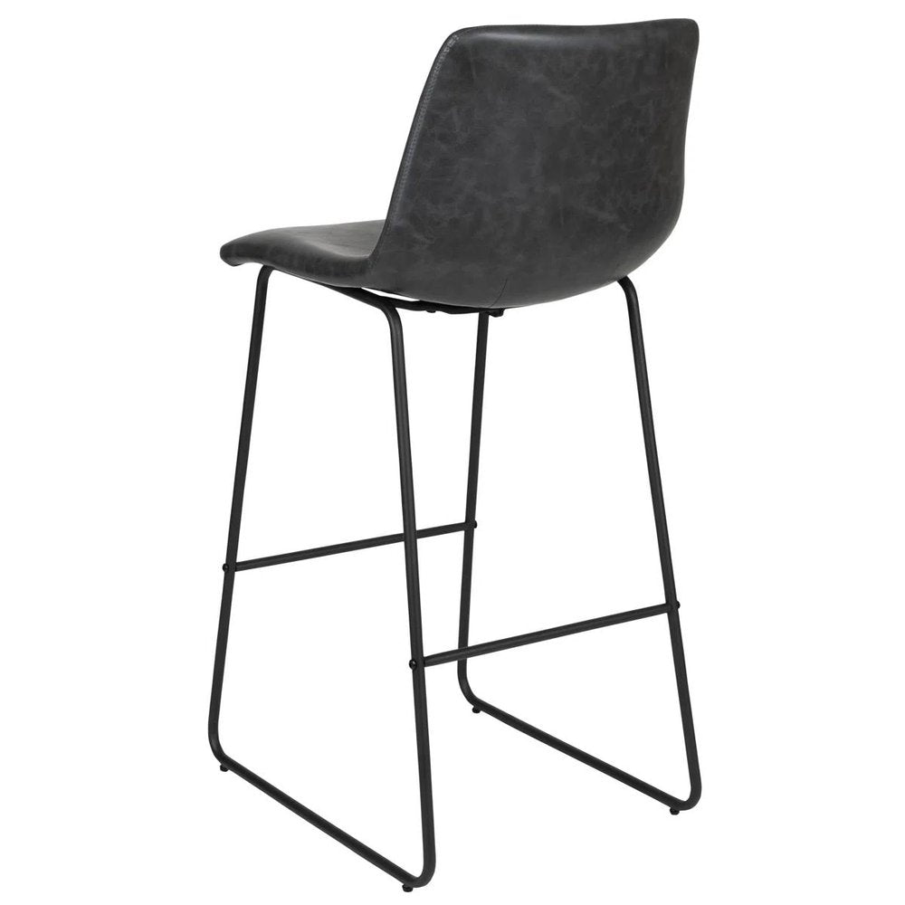 Set of Two 26" Black Faux Leather and Aluminum Counter Height Bar Chairs