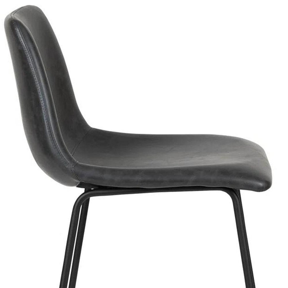 Set of Two 29" Black Faux Leather and Aluminum Bar Height Bar Chairs