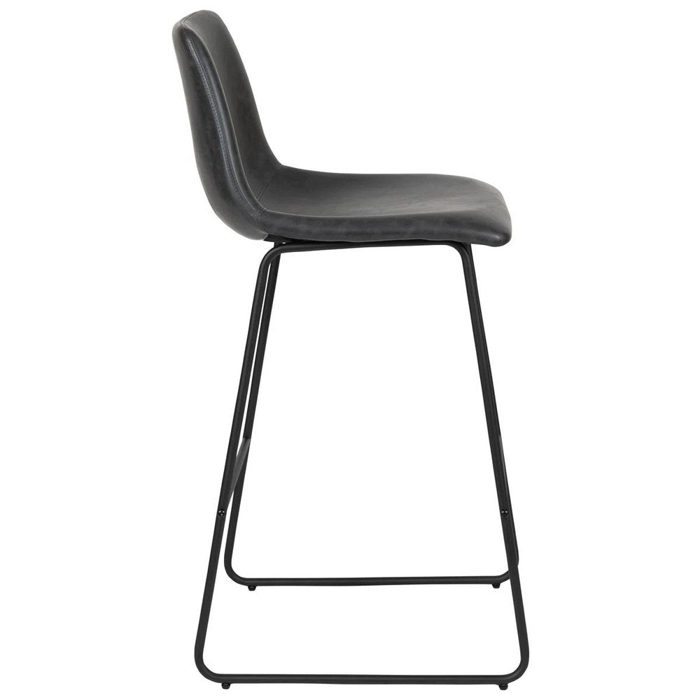 Set of Two 29" Black Faux Leather and Aluminum Bar Height Bar Chairs