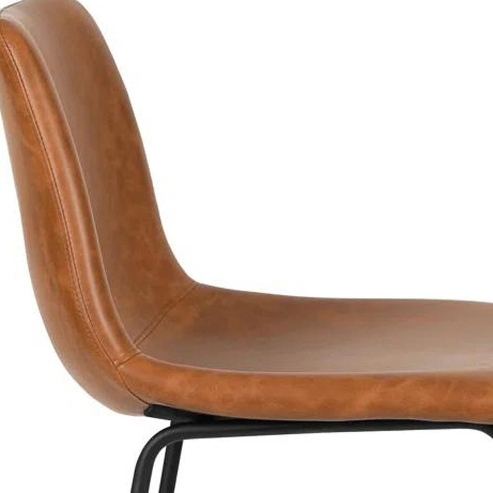 Set of Two 29" Brown and Black Faux Leather and Aluminum Bar Height Bar Chairs