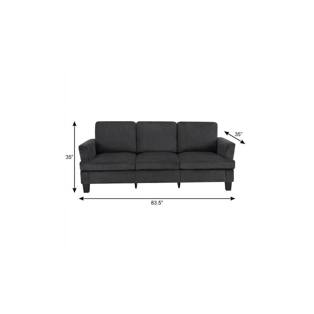 84" Dark Gray Corduroy Sofa