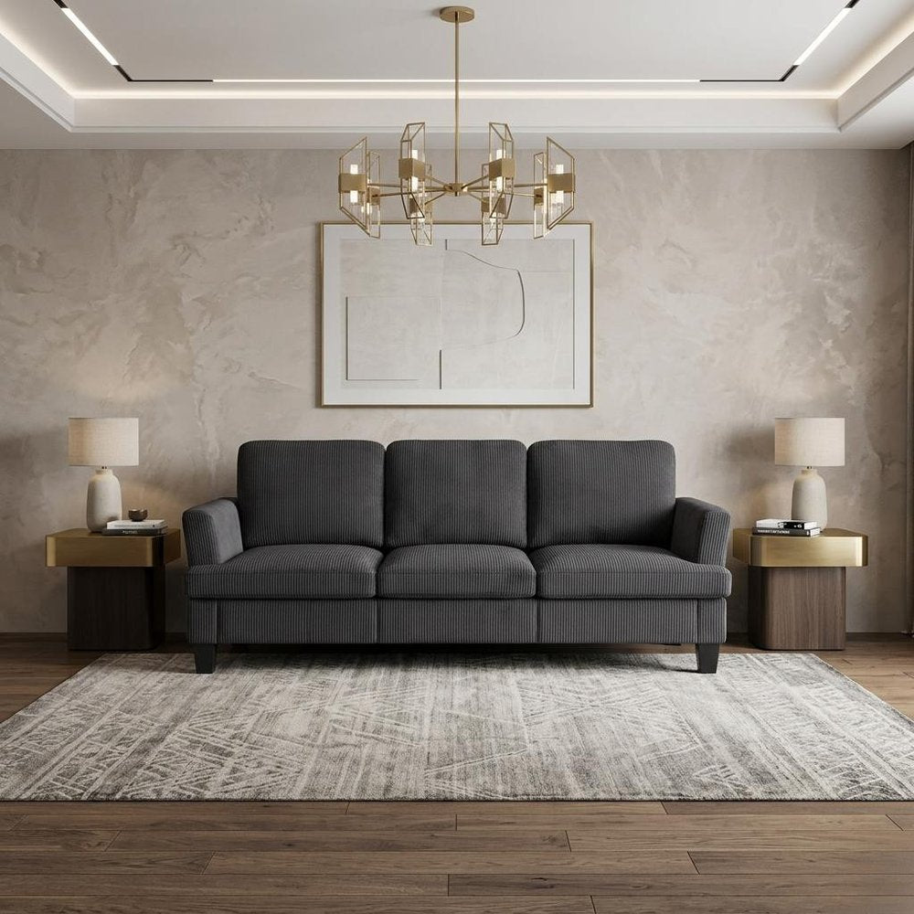 84" Dark Gray Corduroy Sofa