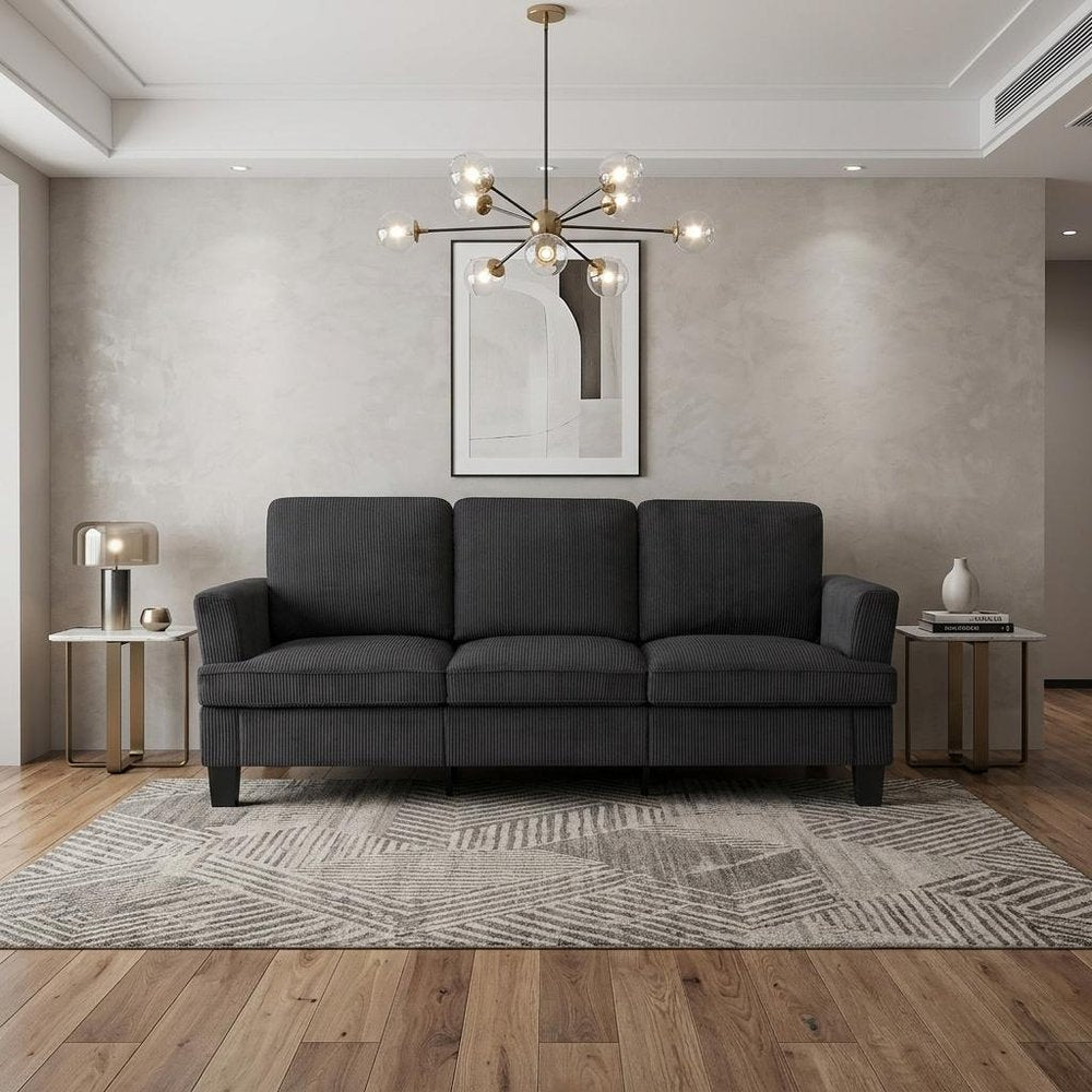 84" Dark Gray Corduroy Sofa