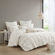 Masie - King 3 Piece Elastic Embroidered Duvet Cover Set - White