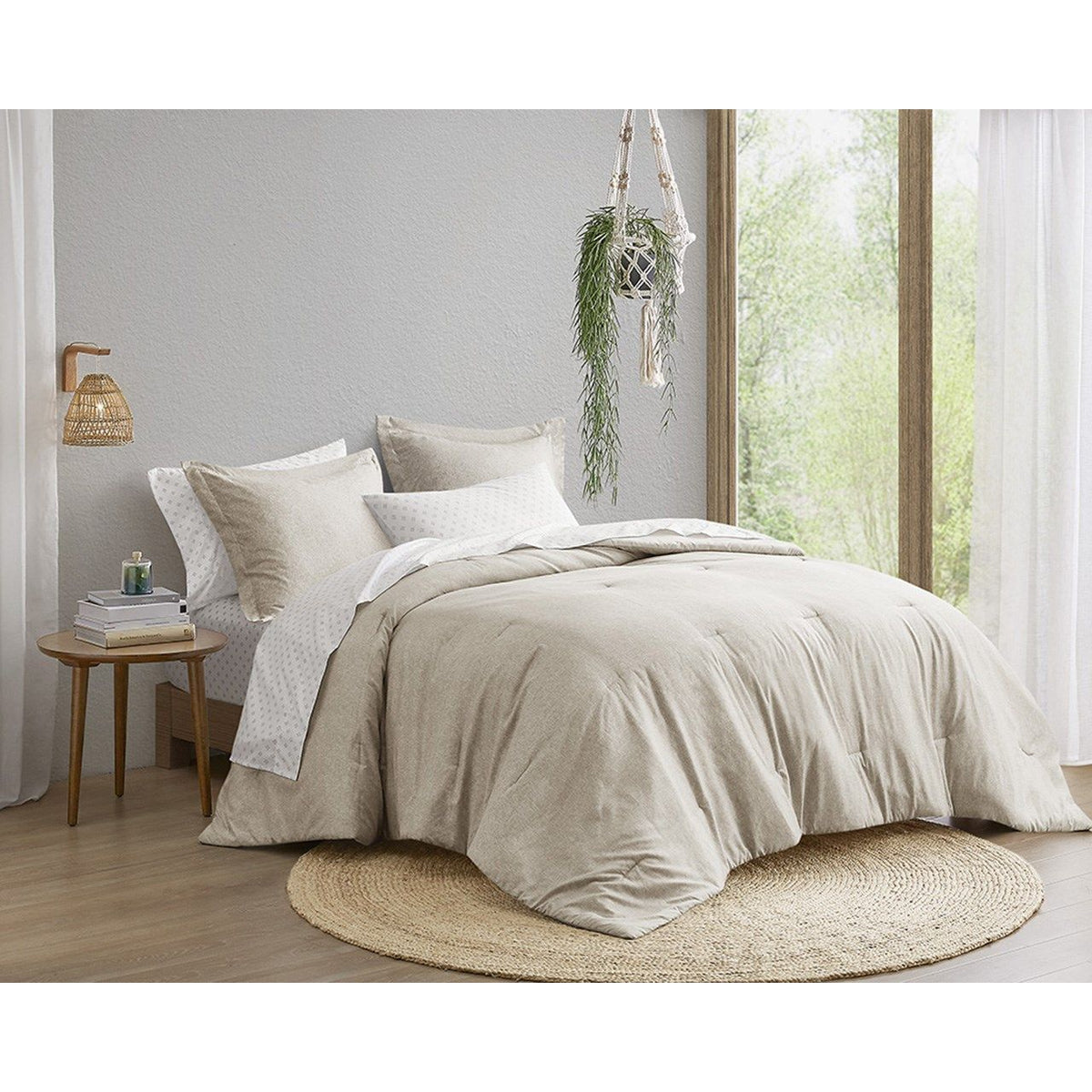 Camden - Twin/Twin Long Chambray Print Solid Comforter Set - Neutral