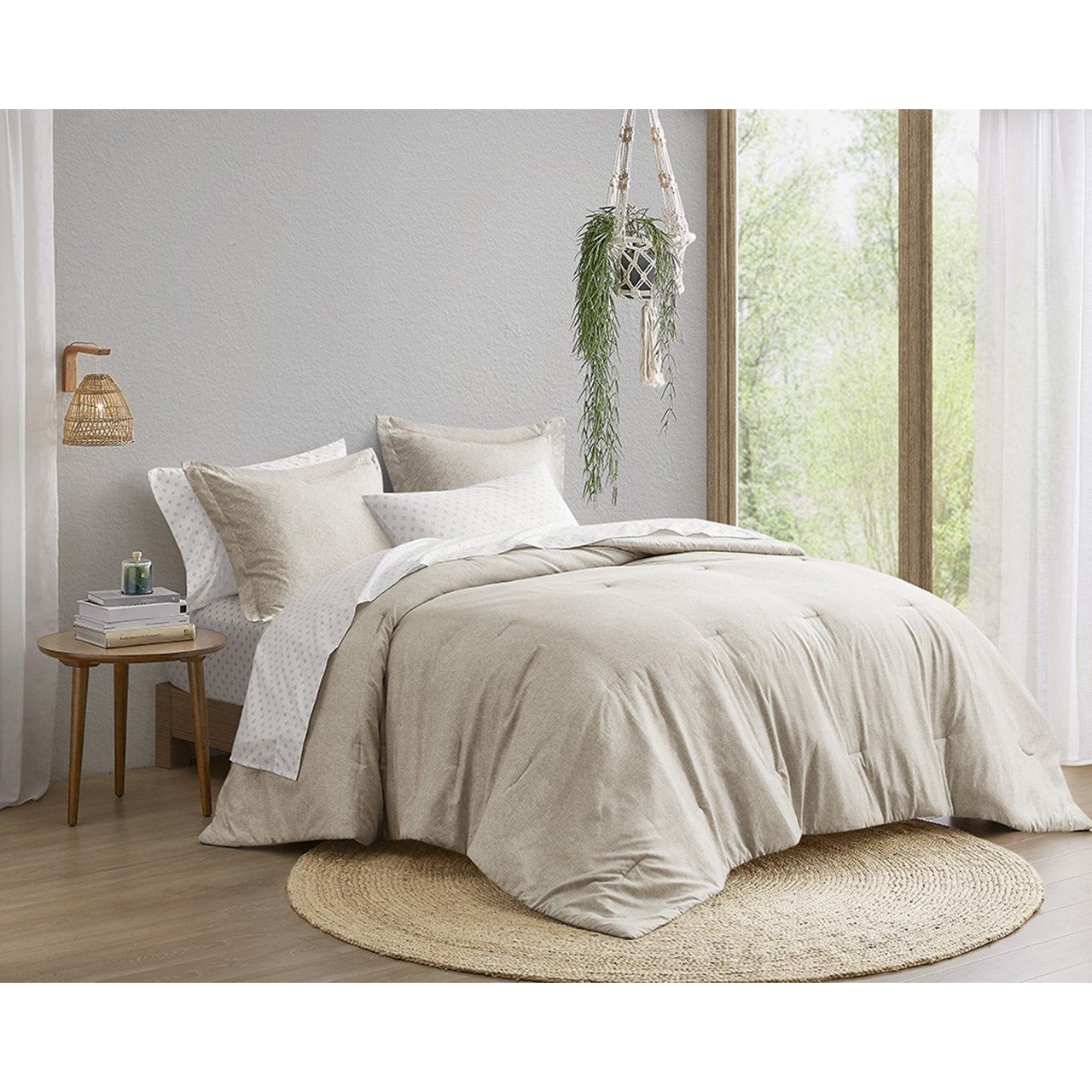 Camden - King/California King Chambray Print Solid Comforter Set - Neutral