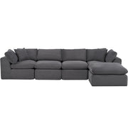 138" Dark Gray Corduroy Modular Sofa With Ottoman And Toss Pillows