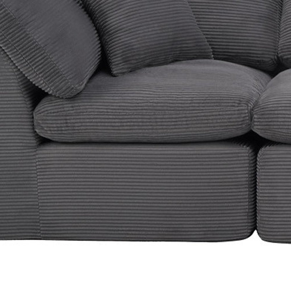 138" Dark Gray Corduroy Modular Sofa With Ottoman And Toss Pillows