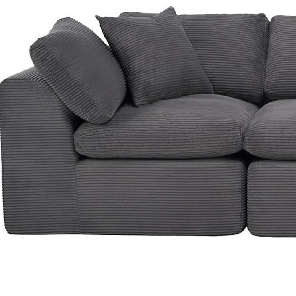 138" Dark Gray Corduroy Modular Sofa With Ottoman And Toss Pillows