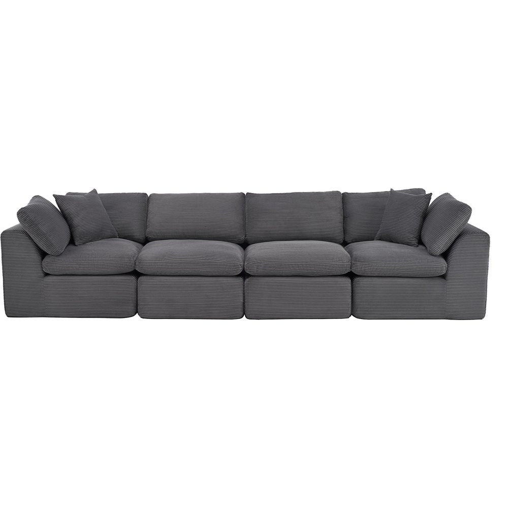 138" Dark Gray Corduroy Modular Sofa With Toss Pillows