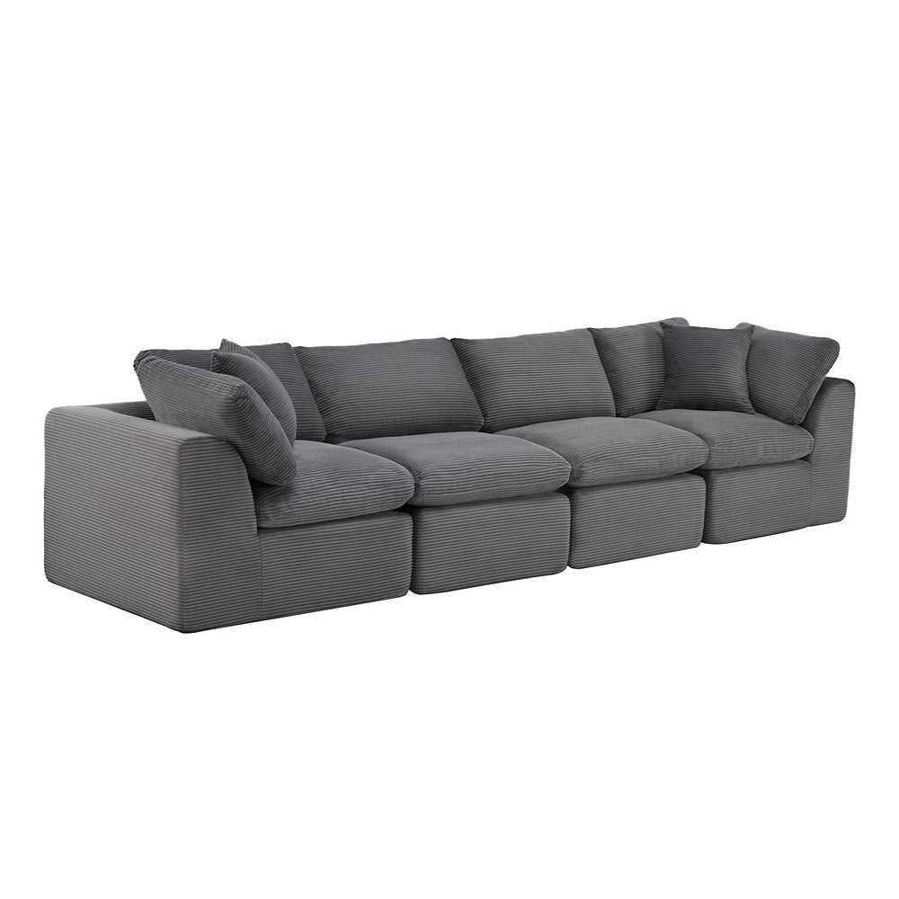 138" Dark Gray Corduroy Modular Sofa With Toss Pillows