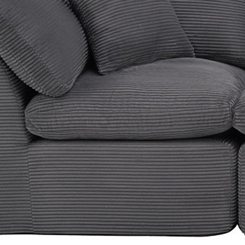138" Dark Gray Corduroy Modular Sofa With Toss Pillows