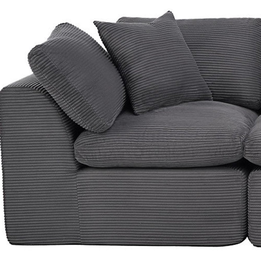 138" Dark Gray Corduroy Modular Sofa With Toss Pillows