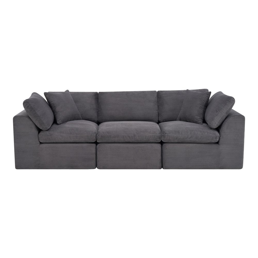 108" Dark Gray Corduroy Modular Sofa With Toss Pillows